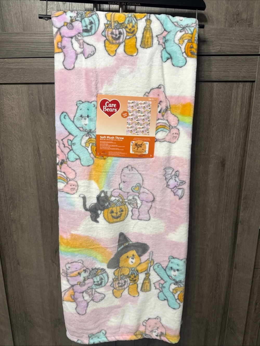 New Care Bears 50"x70" Care Bear Halloween Pink Throw Blanket On Hanger